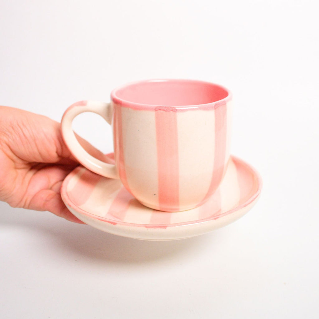 Ceramic Cup & Coaster Set - Pink Stripe