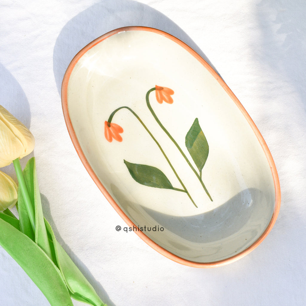Ceramic Oval Bowl - Amber Flower ( 1 pc )