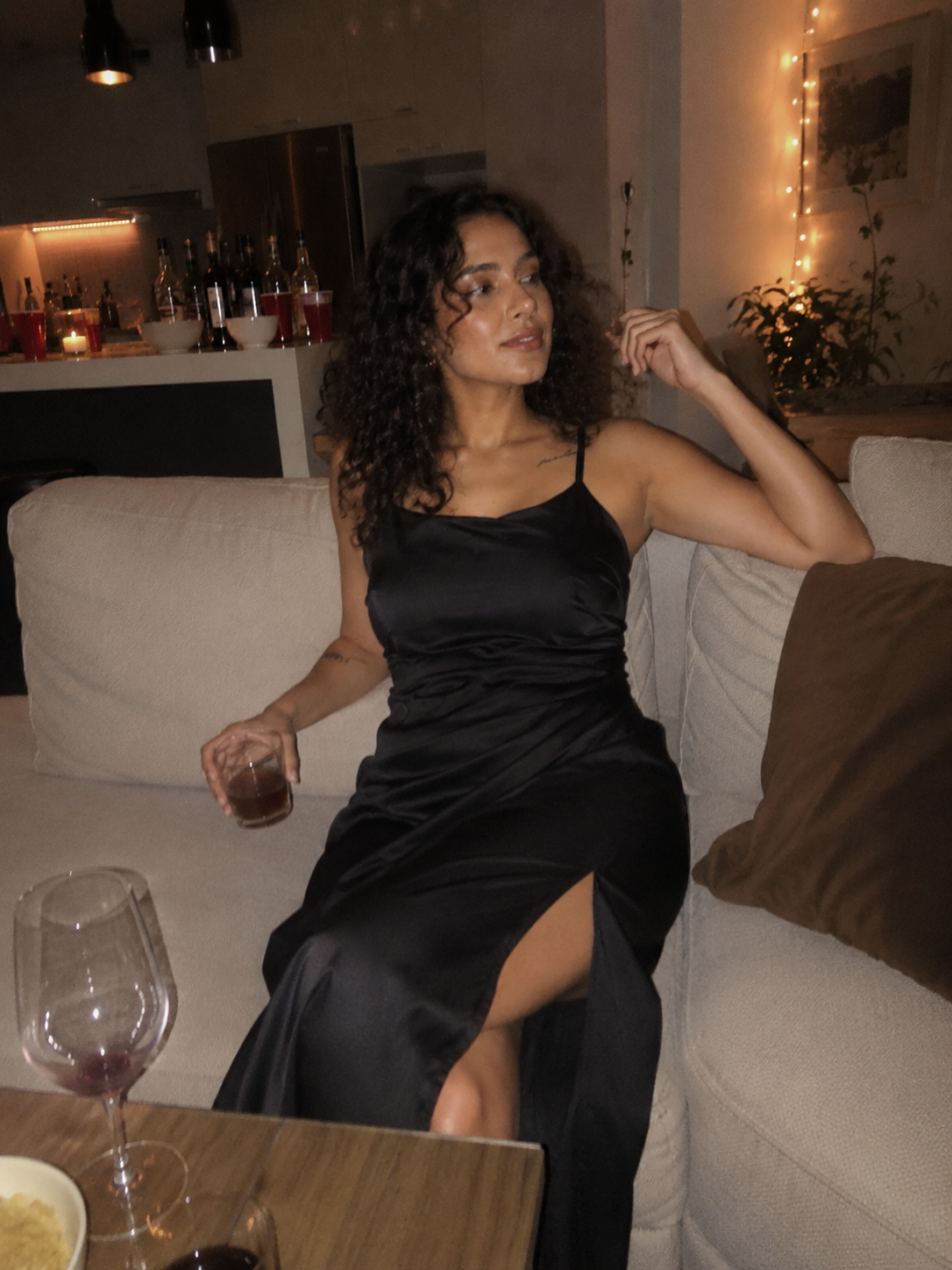 Black Satin Slit Maxi Dress