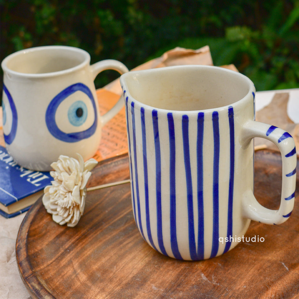 Ceramic Pitcher Jug - Blue Stripe