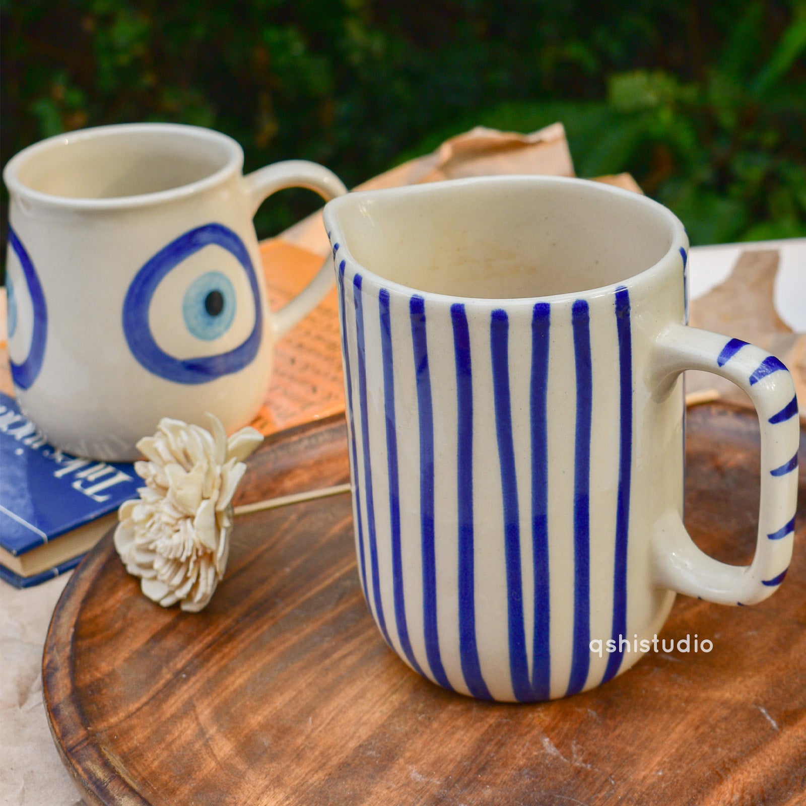 Ceramic Pitcher Jug - Blue Stripe