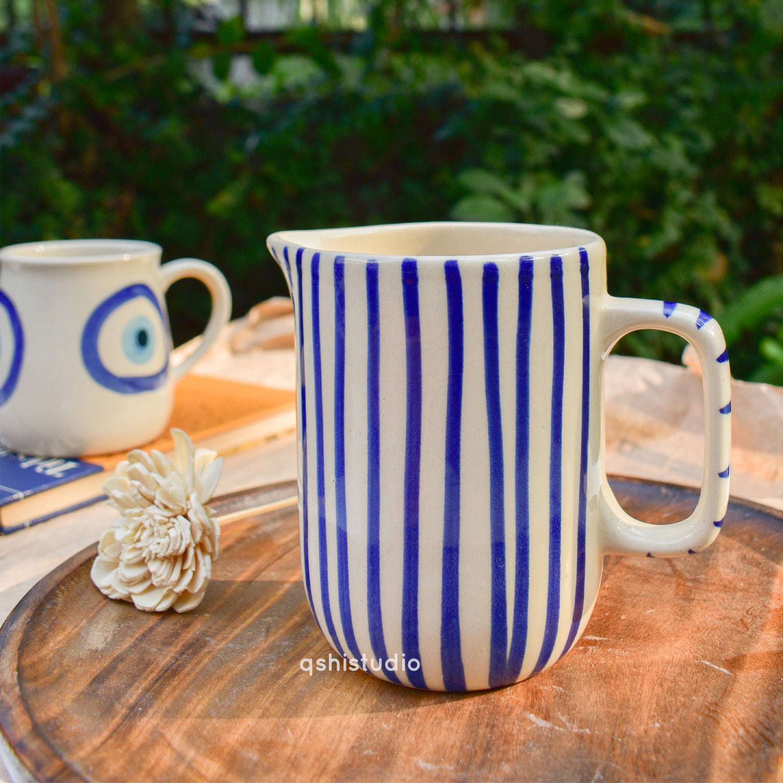 Ceramic Pitcher Jug - Blue Stripe