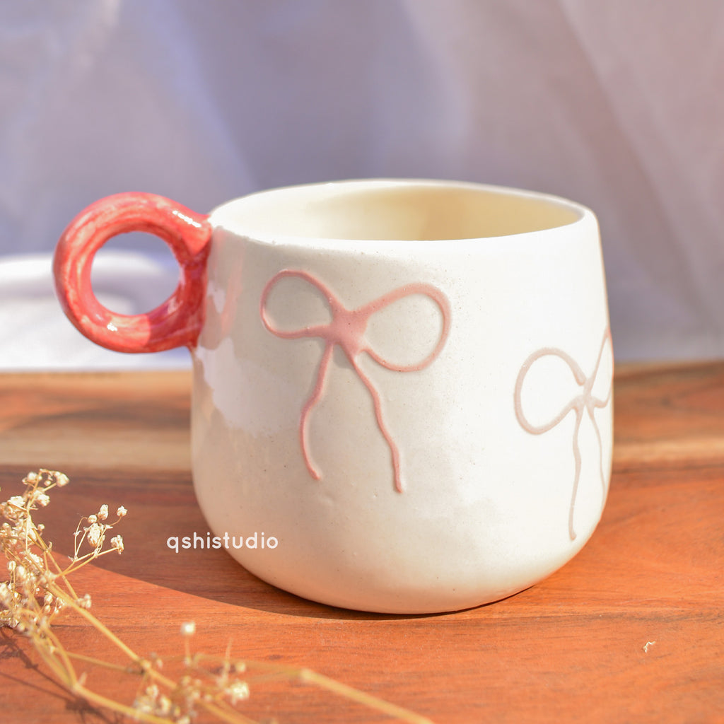Ceramic Handmade Coffee Mug - Blush Bow