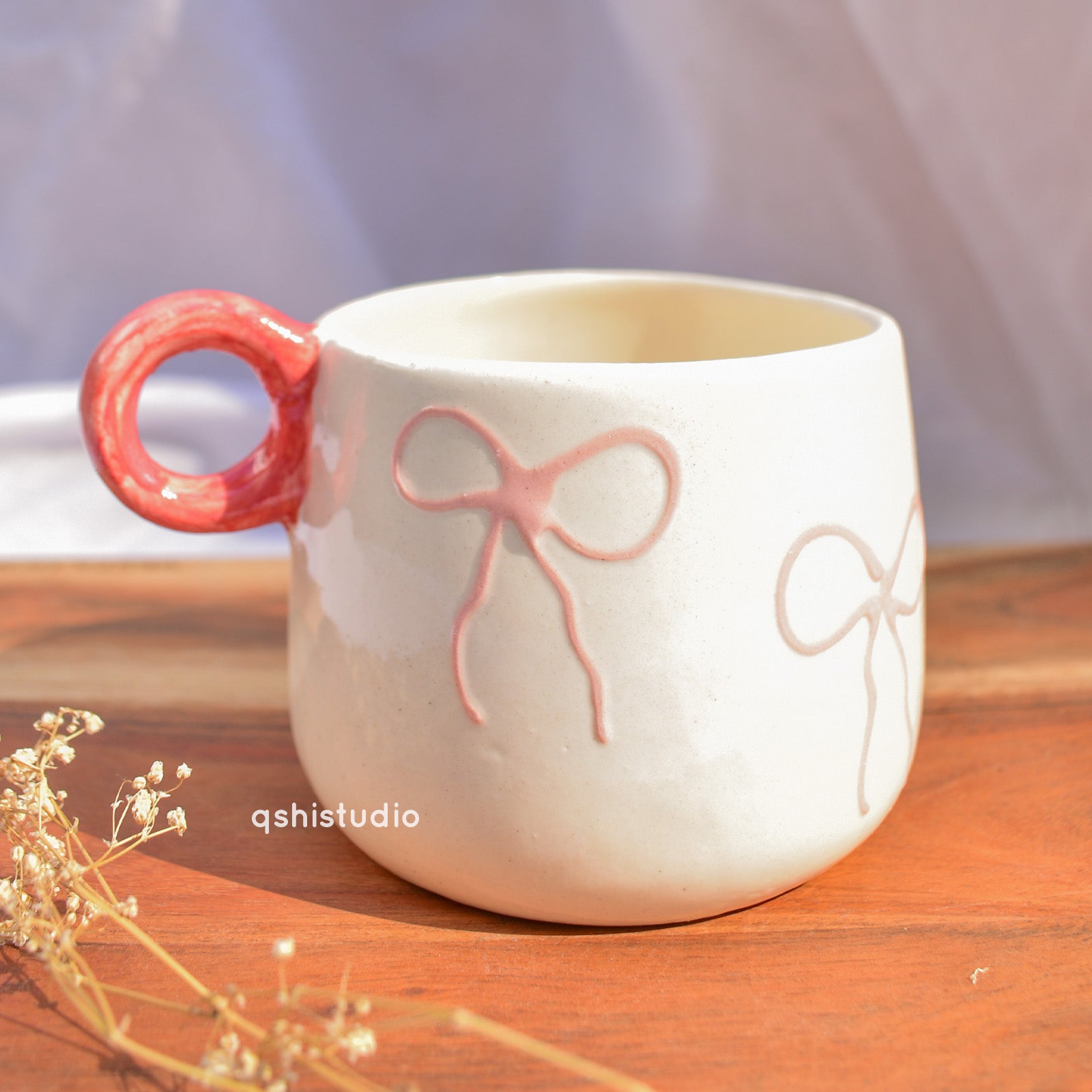 Ceramic Handmade Coffee Mug - Blush Bow