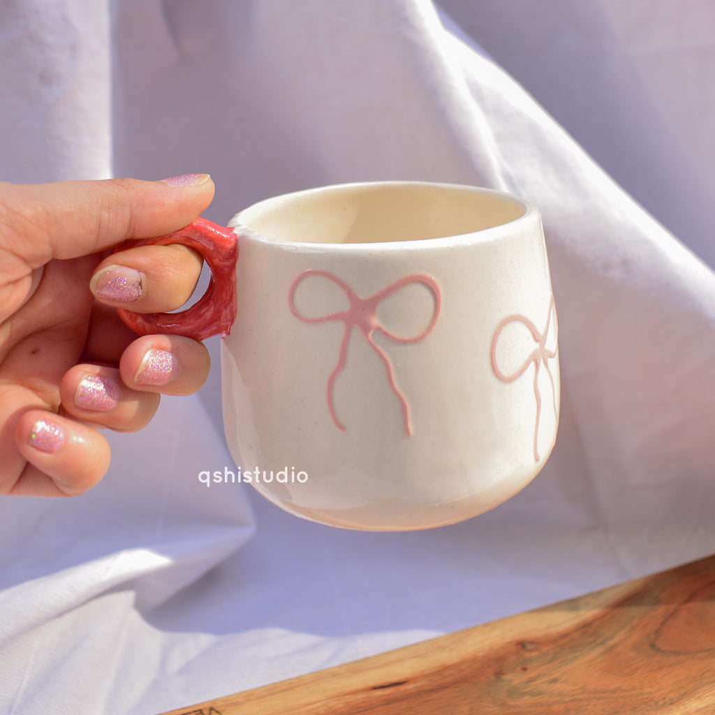 Ceramic Handmade Coffee Mug - Blush Bow