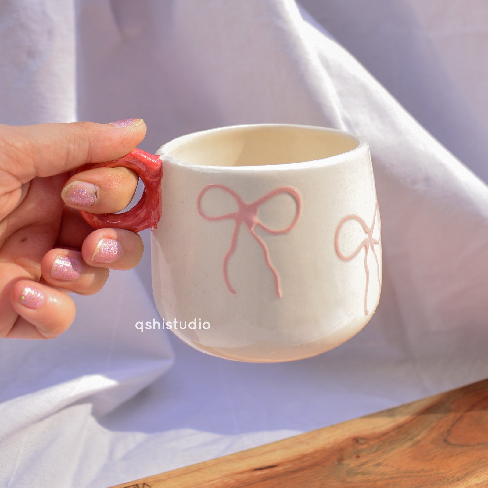 Ceramic Handmade Coffee Mug - Blush Bow