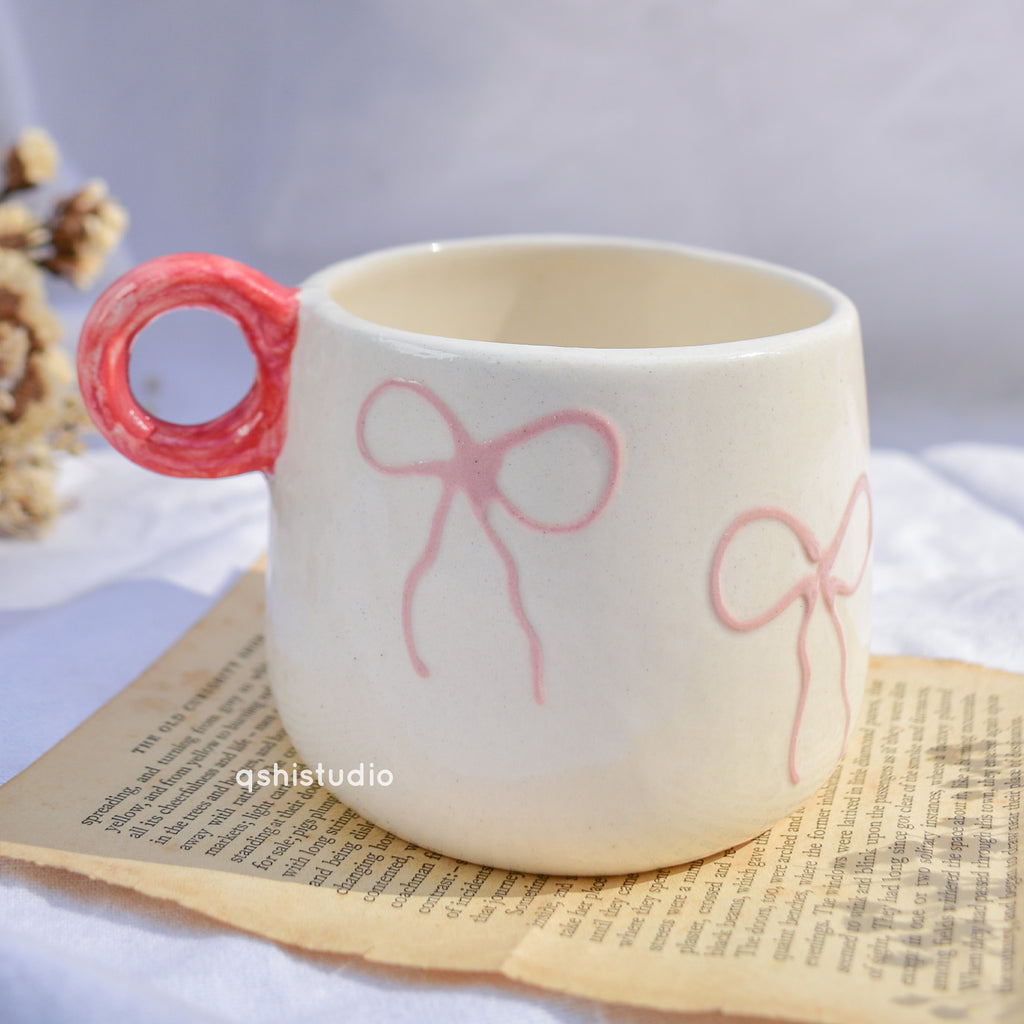 Ceramic Handmade Coffee Mug - Blush Bow