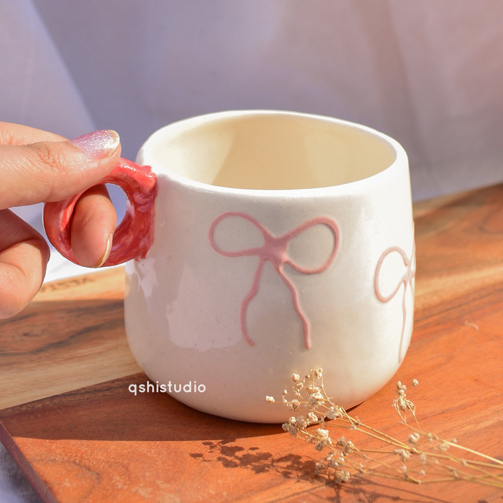 Ceramic Handmade Coffee Mug - Blush Bow