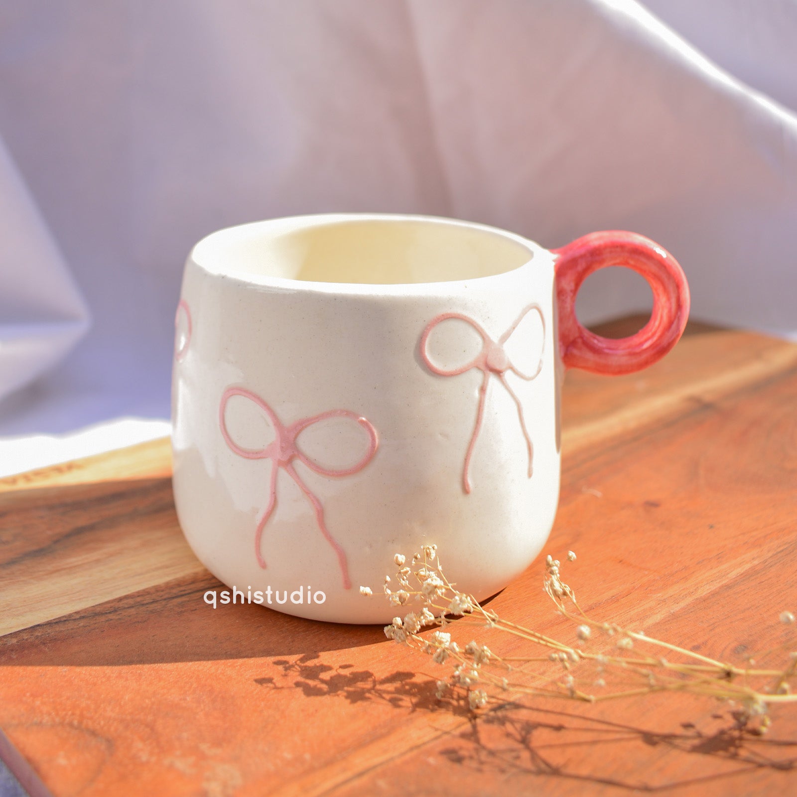 Ceramic Handmade Coffee Mug - Blush Bow