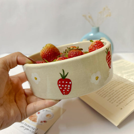strawberry ceramic breakfast bowl