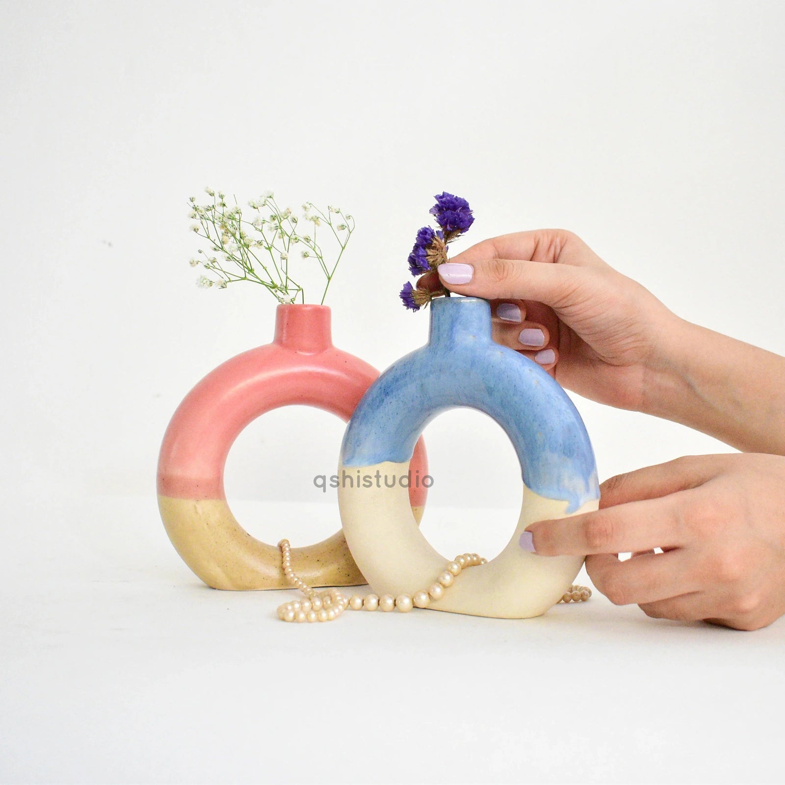 Donut Ceramic Vase Set - Bubblegum & Ocean Dip