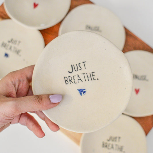 just breathe ceramic coasters set