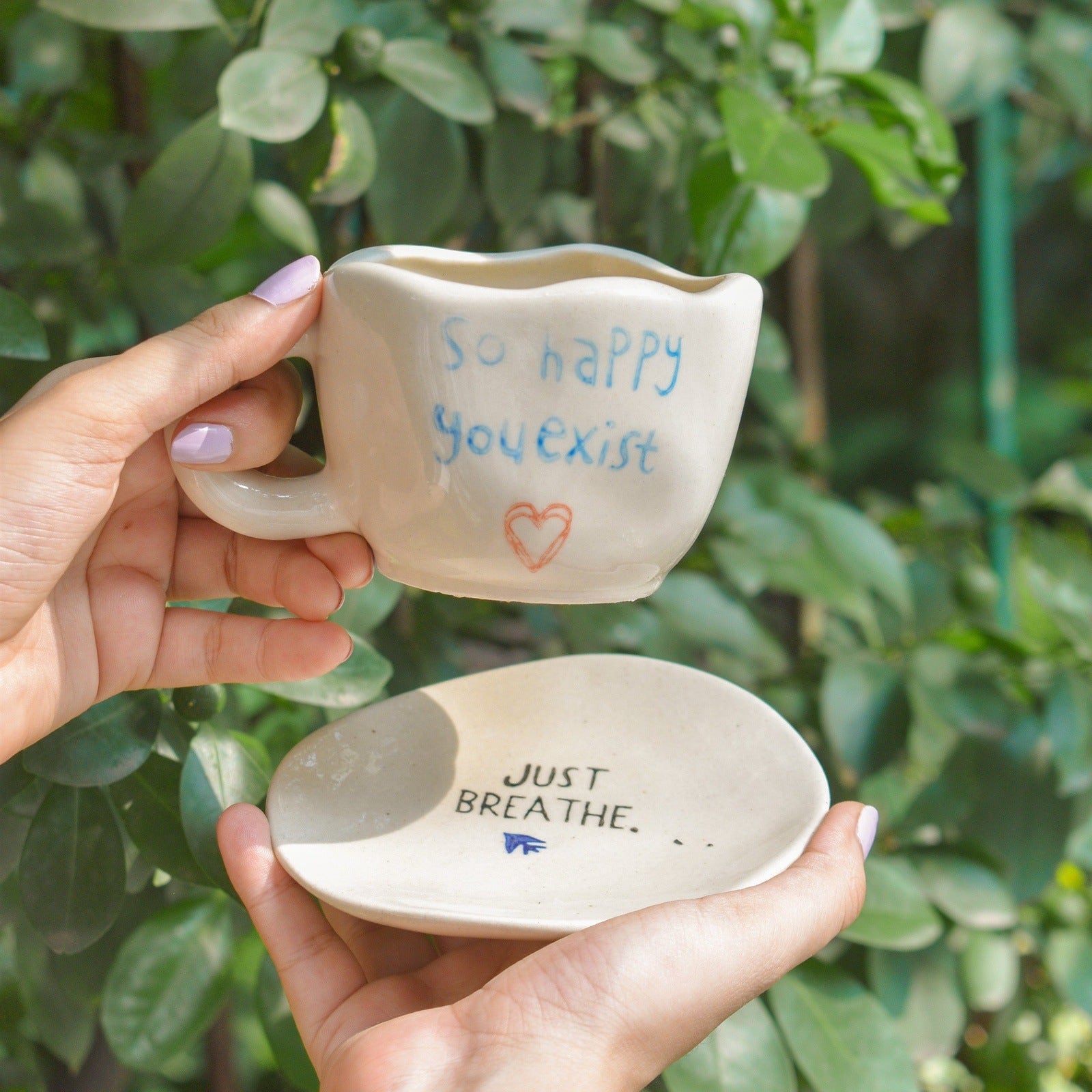 happy ceramic tea cups