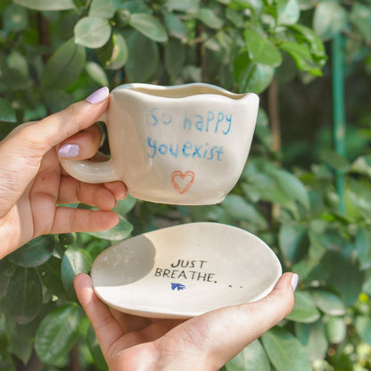 happy ceramic tea cups