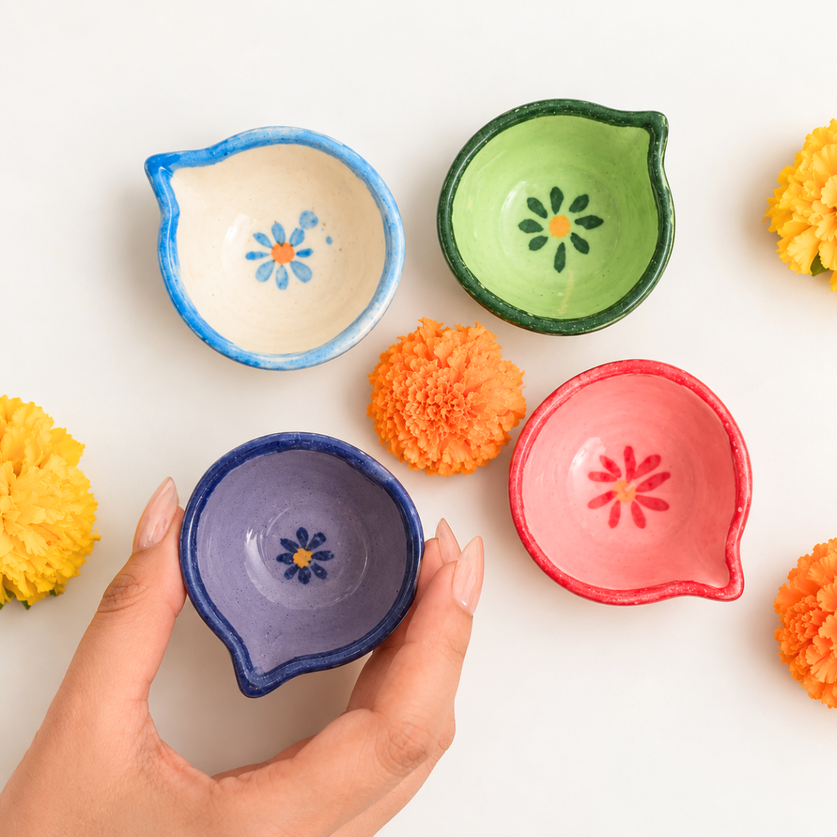 Ceramic Diyas - Flowers