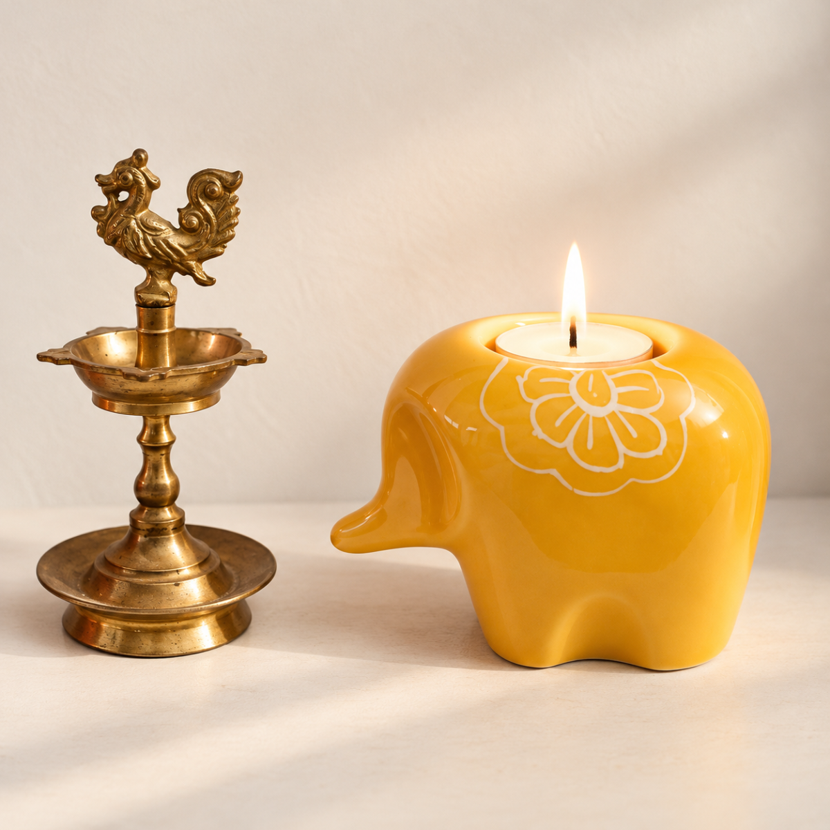 Ceramic Tealight holder  - Elephants ( Set of 2 )