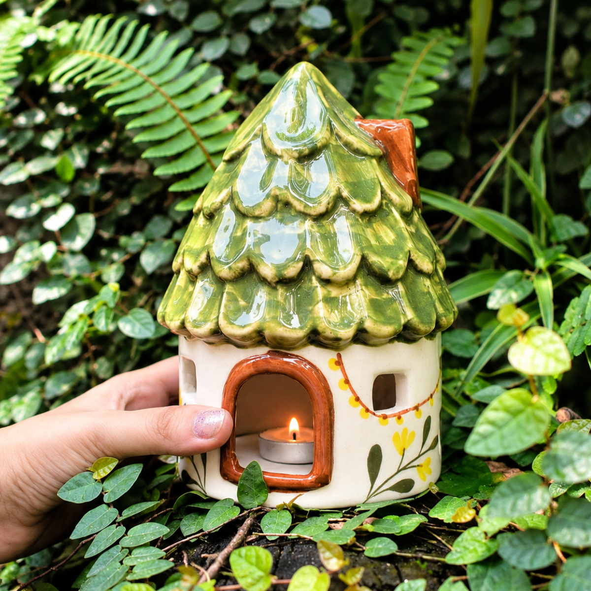 Ceramic Tealight\Dhoop Light Holder  - Hut