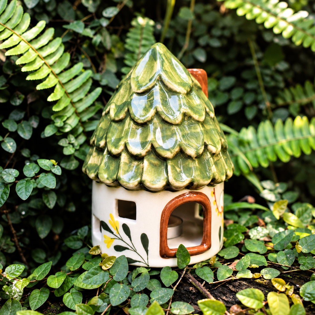 Ceramic Tealight\Dhoop Light Holder  - Hut