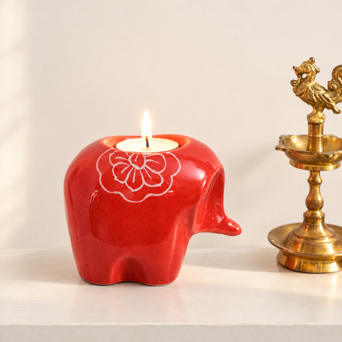 Ceramic Tealight holder  - Elephants ( Set of 2 )
