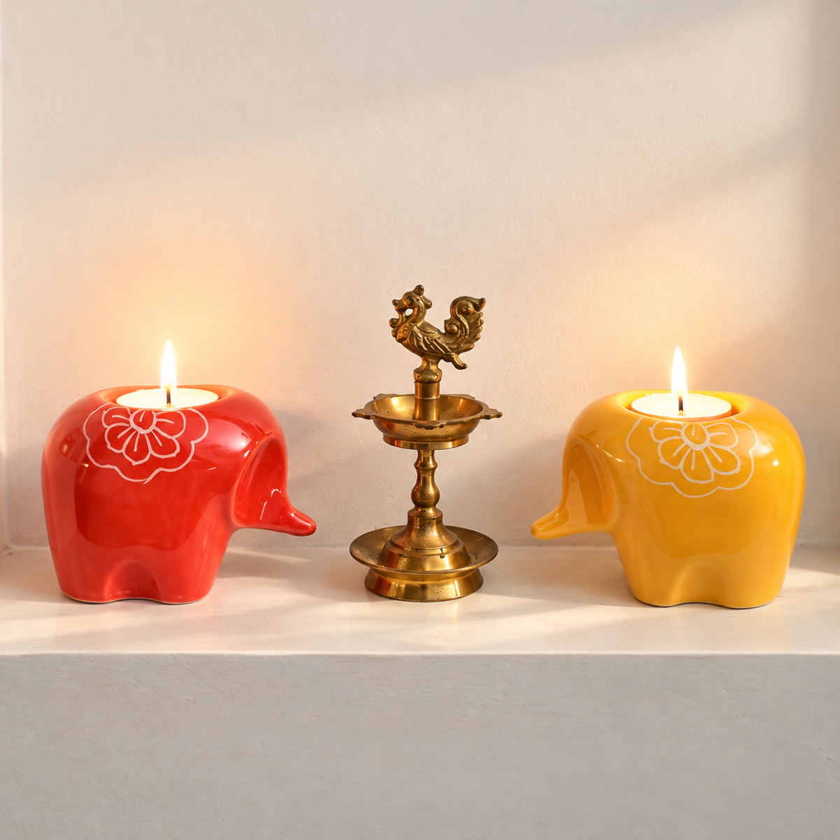Ceramic Tealight holder  - Elephants ( Set of 2 )