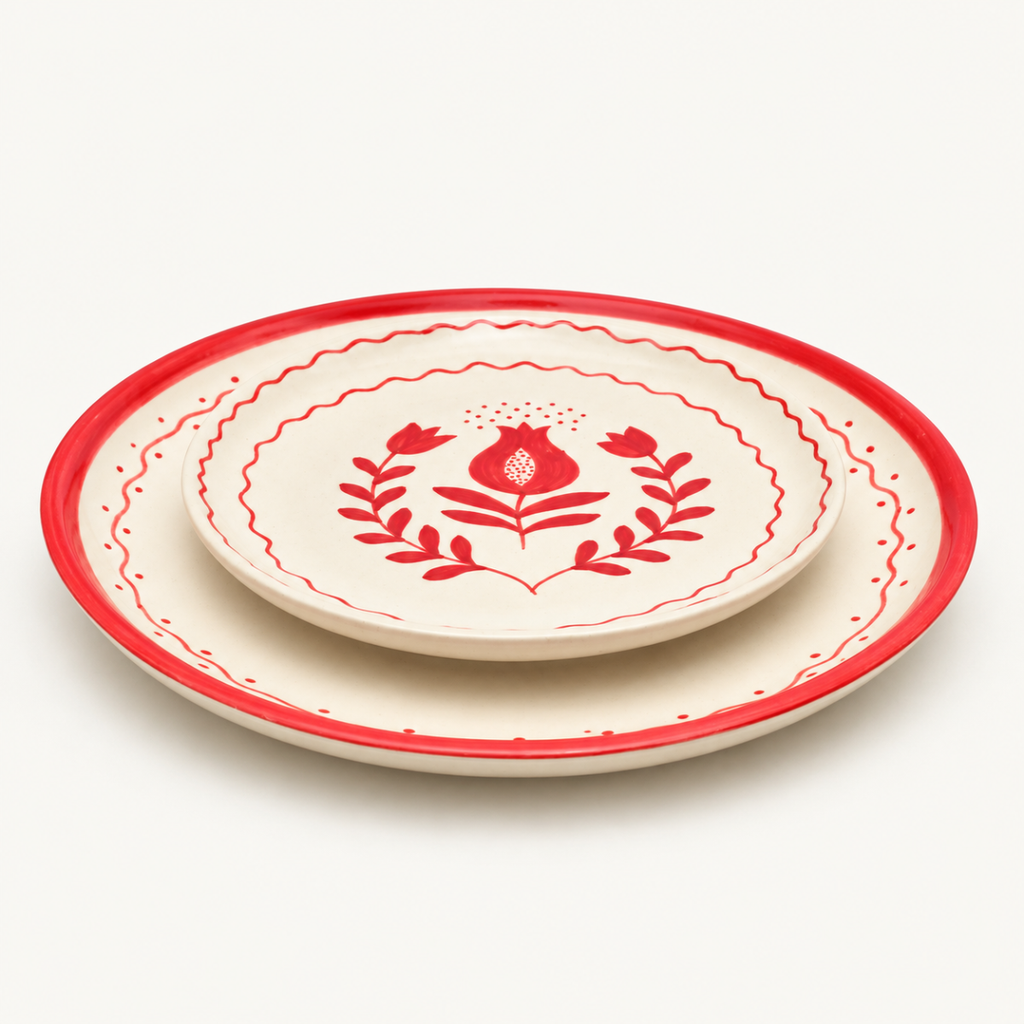 Ceramic Plate Set - Red Anar (Set of 2)
