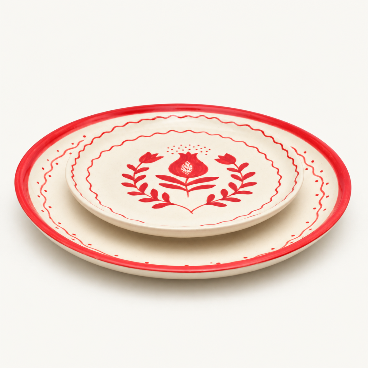 Ceramic Plate Set - Red Anar (Set of 2)