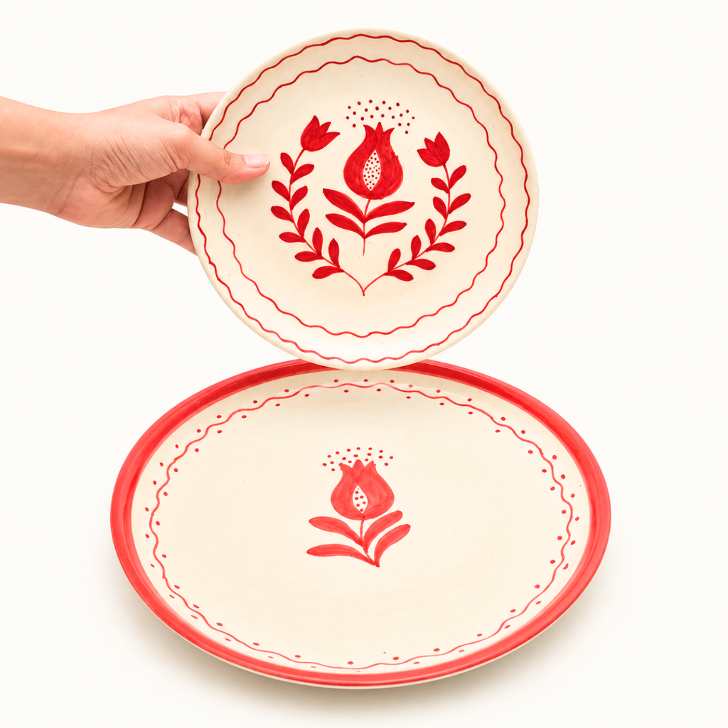 Ceramic Plate Set - Red Anar (Set of 2)