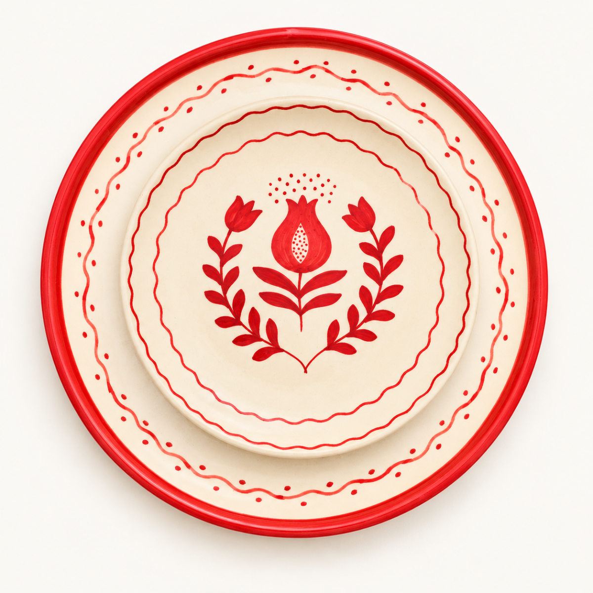 Ceramic Plate Set - Red Anar (Set of 2)