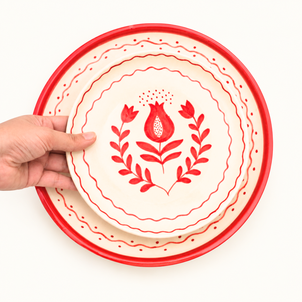 Ceramic Plate Set - Red Anar (Set of 2)
