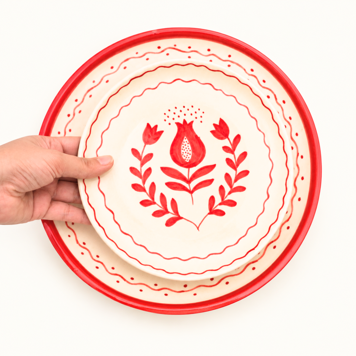 Ceramic Plate Set - Red Anar (Set of 2)