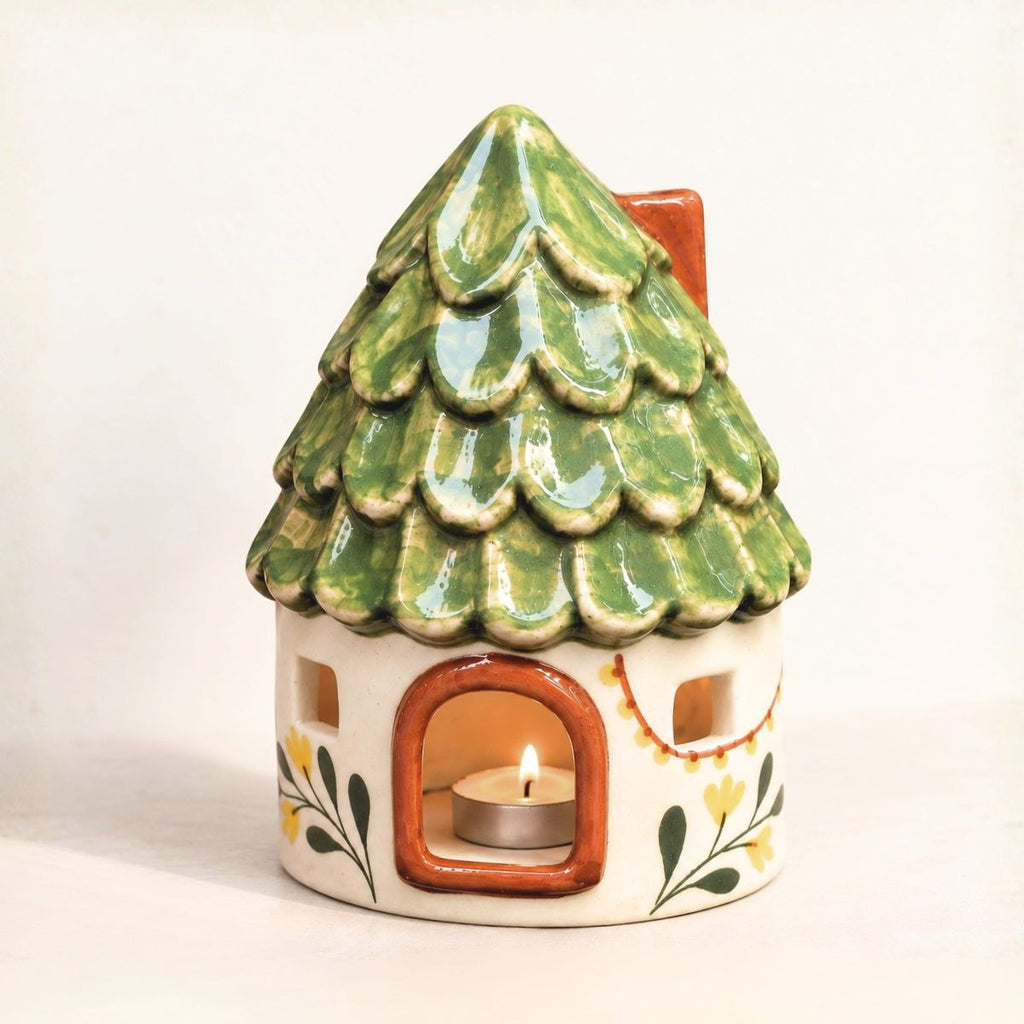 Ceramic Tealight\Dhoop Light Holder  - Hut