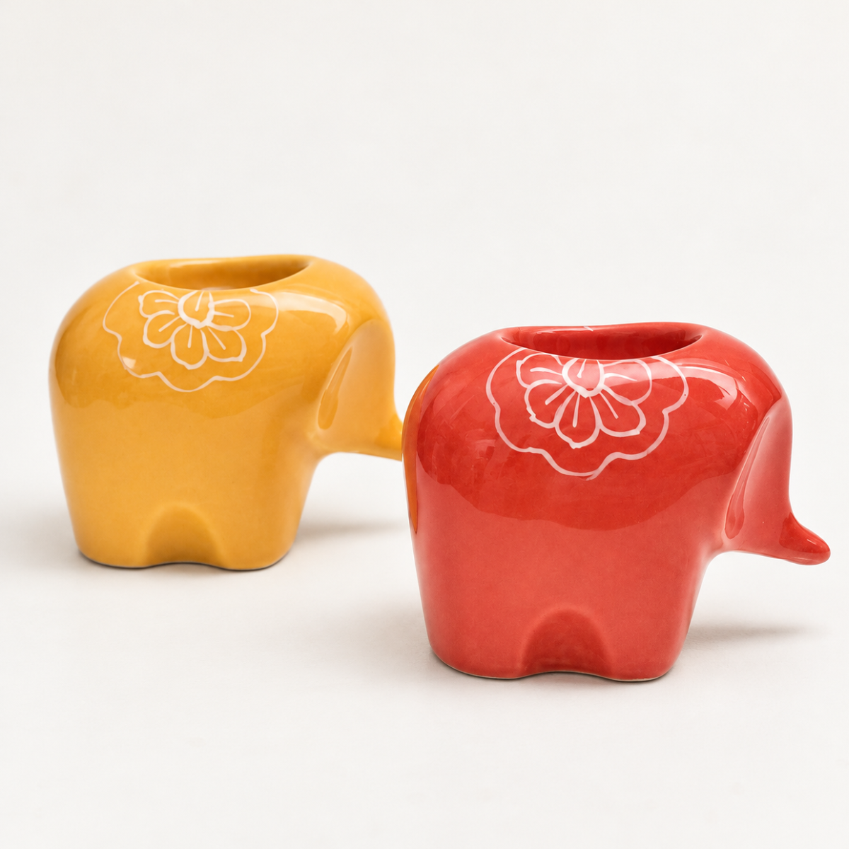 Ceramic Tealight holder  - Elephants ( Set of 2 )