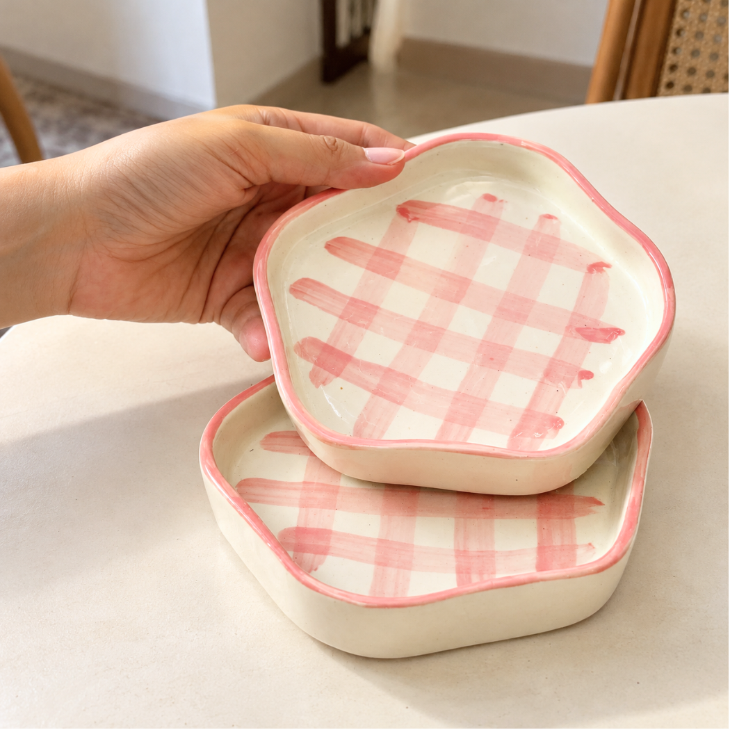 Handmade Coasters - Pink Check