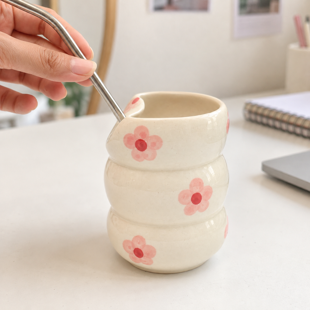 Sip Bubble Tumbler With Straw - Pink flower