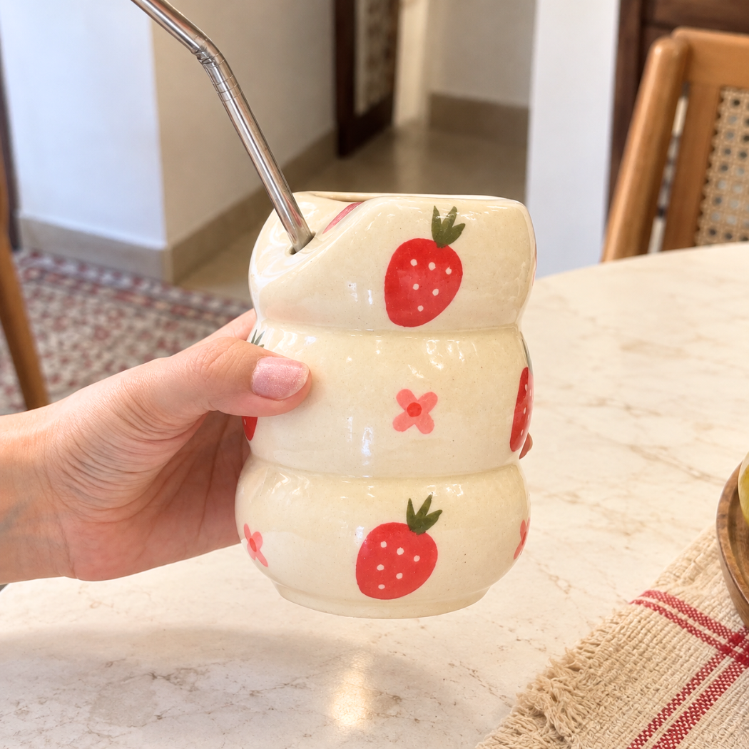 Ceramic Sip Tumbler - Strawberry flower