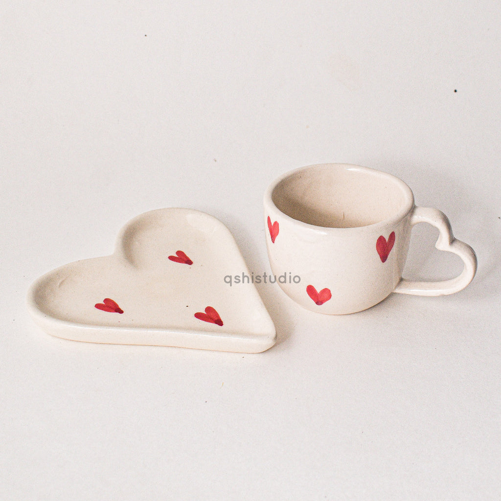 Handmade Ceramic mug & Coaster Set - Love