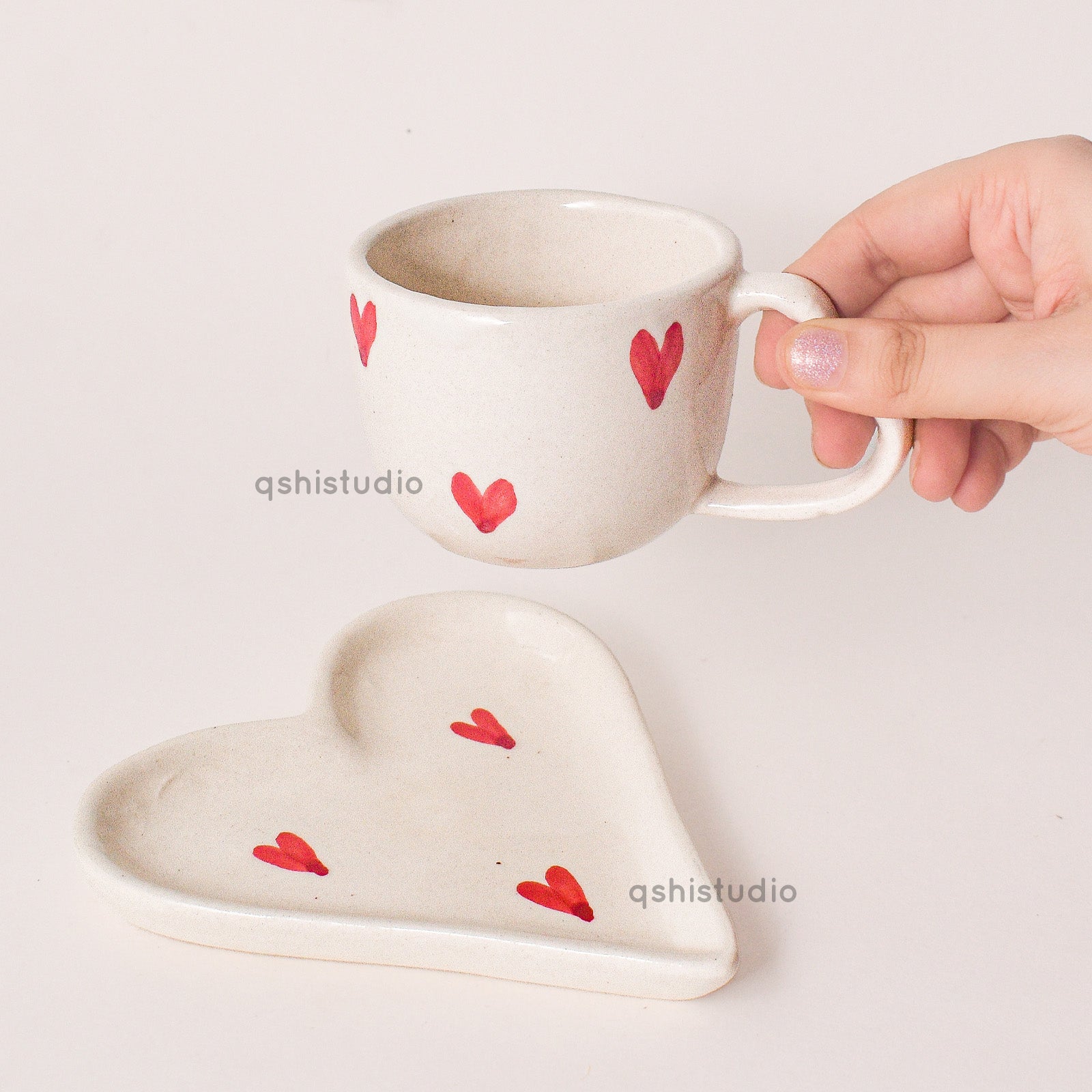 Handmade Ceramic mug & Coaster Set - Love