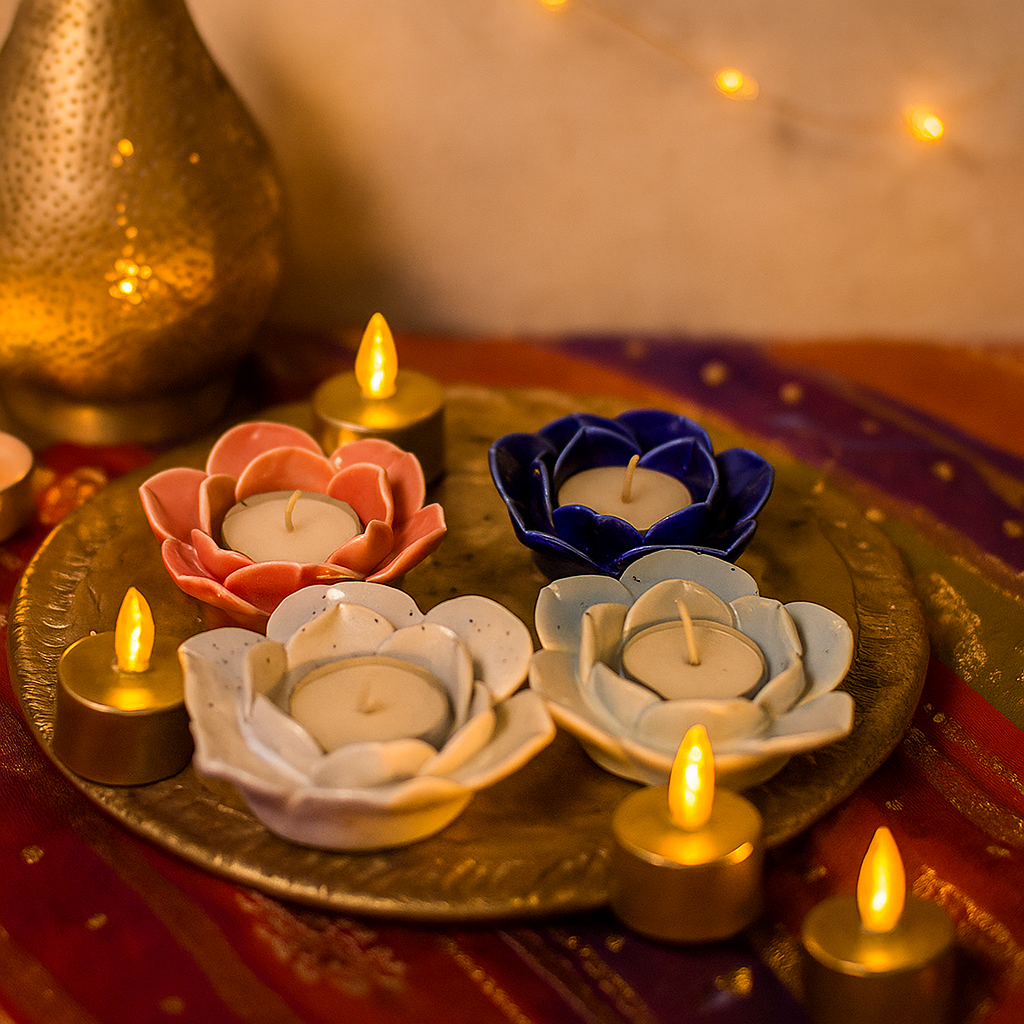 Diya Holder - Lotus Set of 4