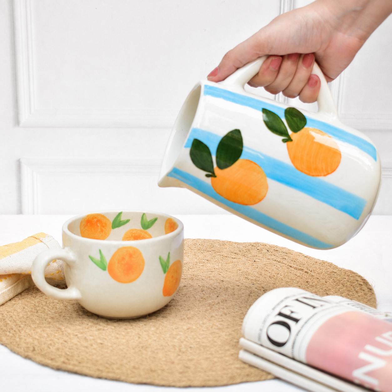 Ceramic Jug - Blue Stripe Orange