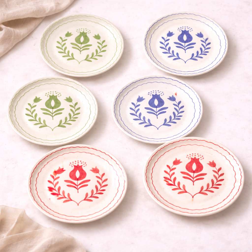 Dessert Anar Flower Plates – Set of 6 Plates (7inches)