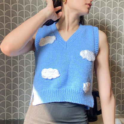 V Neck Sweater Vest - Cloud