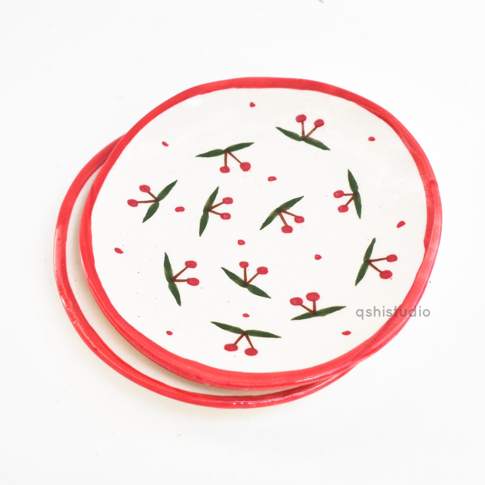 Stylish Handmade Ceramic Coaster - Cherry Design