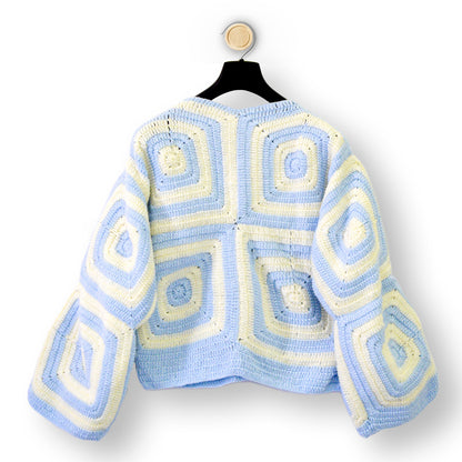 Crochet Womens Knit Sweater - Blue Tiles