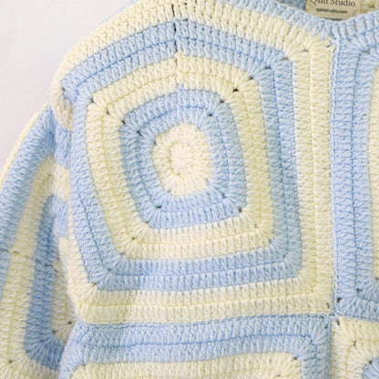 Crochet Womens Knit Sweater - Blue Tiles