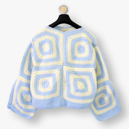 Crochet Womens Knit Sweater - Blue Tiles