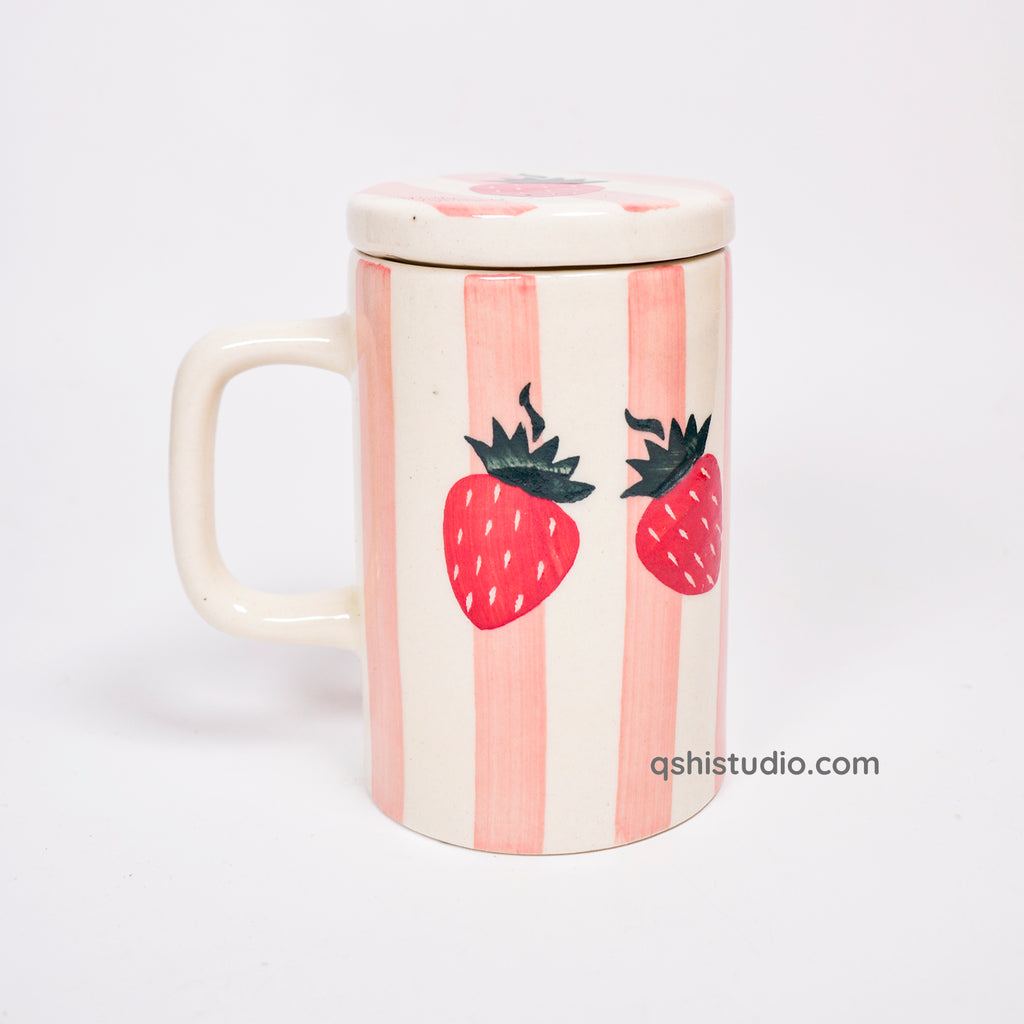 Strawberry Stripe Mug With Lid