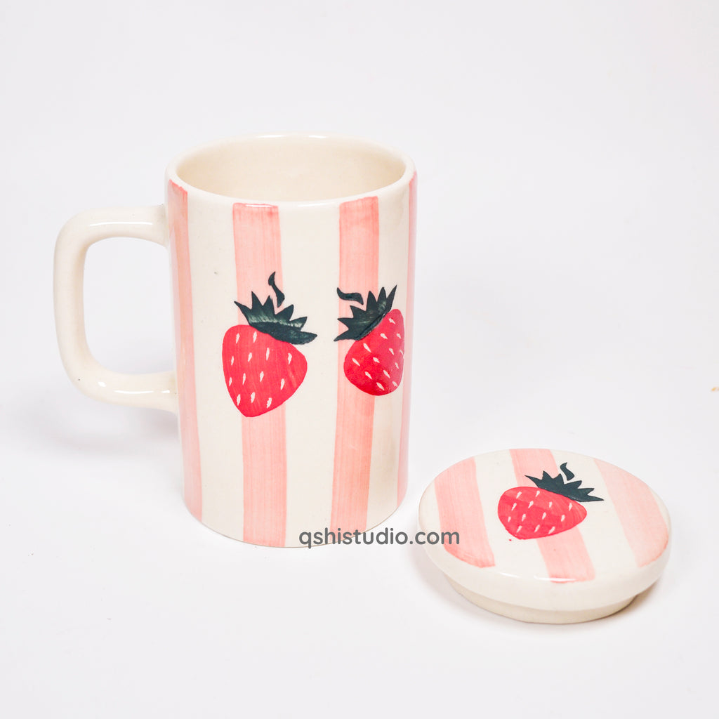 Strawberry Stripe Mug With Lid