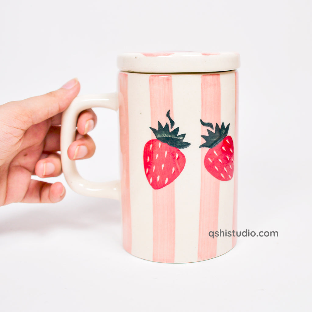 Strawberry Stripe Mug With Lid