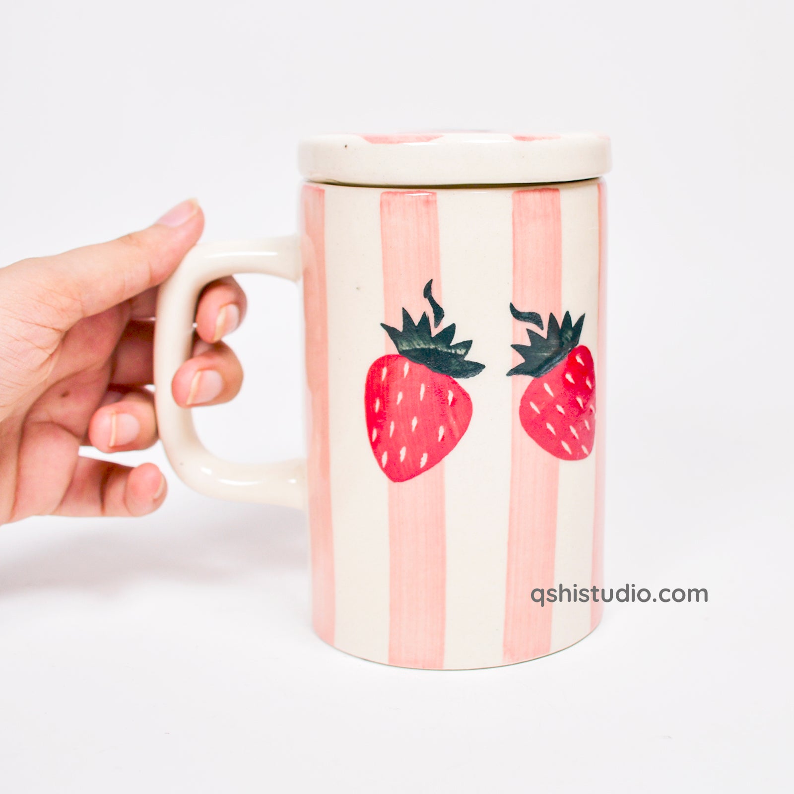 Strawberry Stripe Mug With Lid