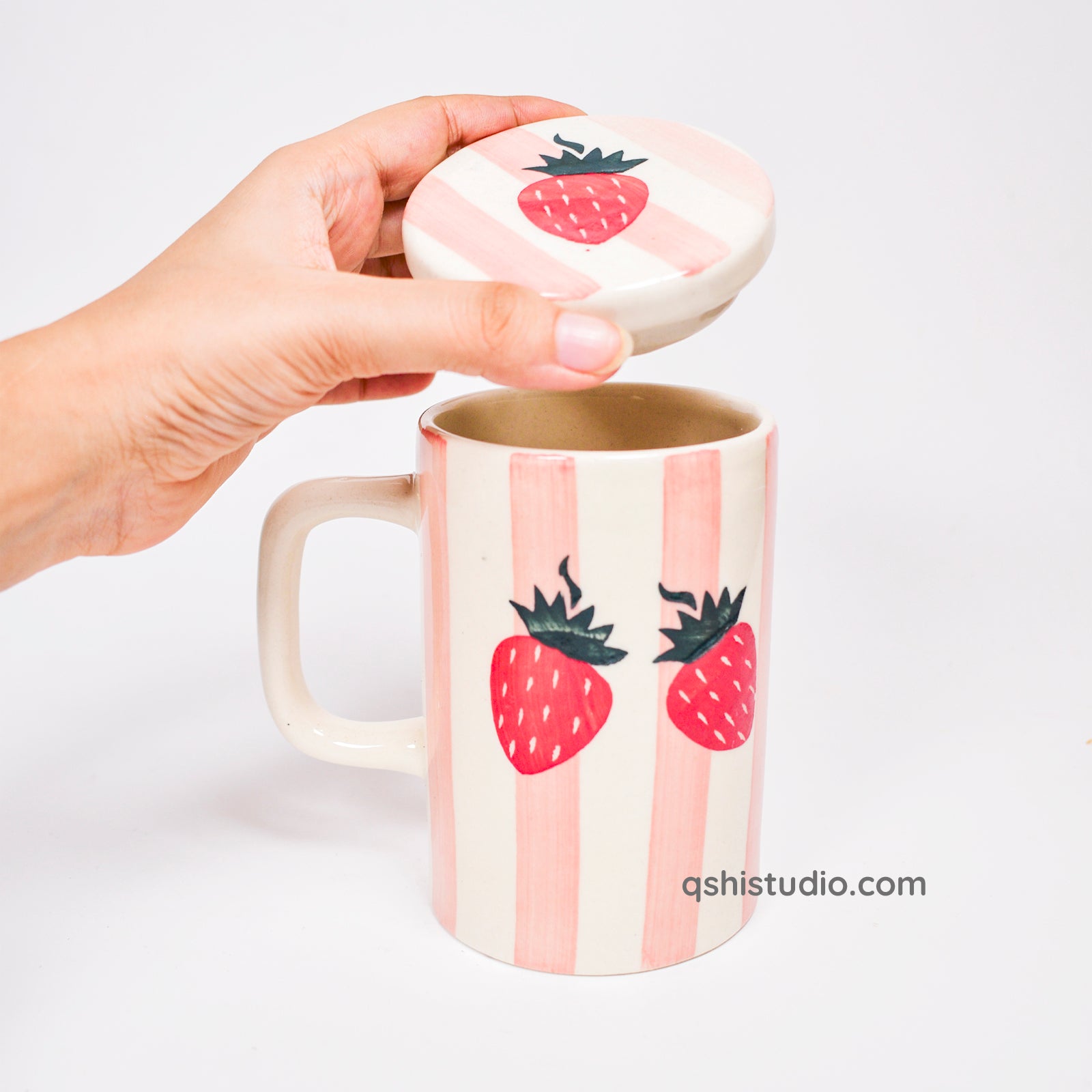 Strawberry Stripe Mug With Lid